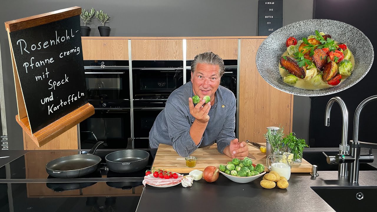 Rosenkohlpfanne cremig mit Speck und Kartoffeln | Das schnelle Gericht