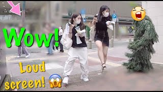 BUSHMAN PRANK! japanese girls ran so fast! loud scream black japan
