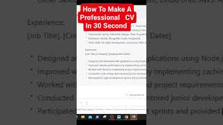 How To Make A CV using chatgpt in30second job computer resume newvideos