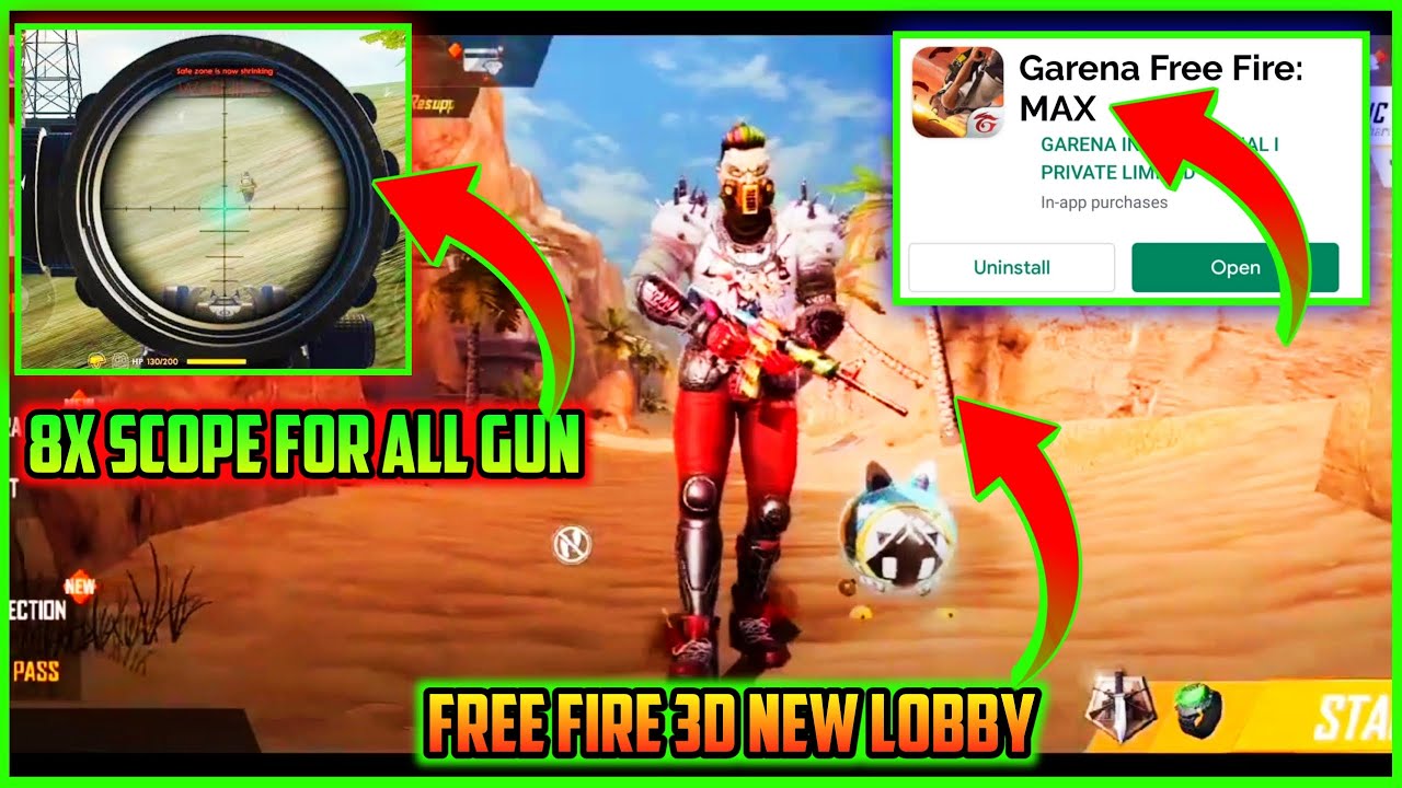 Free Fire Ob21 Update Details 8x Scope 3d Lobby Free Fire Max Version Mg More Youtube