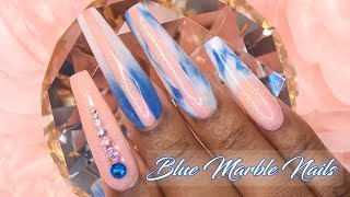 Acrylic Nails Tutorial  How To Encapsulated Nails  Blue Marble Nails with Nail Forms