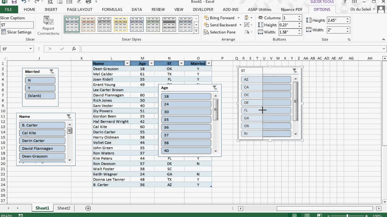 excel how to add slicer