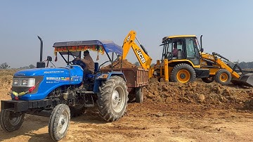 Newly JCB 3DX Plus Model Loading Sonalika Swaraj Mahindra Tractor Trolley joking Mud l JCB Tractor