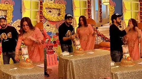 Shraddha Arya & Dheeraj Dhoopar cuts the special cake sended by Preeran Fans on set of kb❤