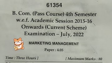 MDU B.COM MARKETING MANAGEMENT 4TH SEM JULY 2022 EXAM, QUESTION PAPER 2022 @educationfirstz2796