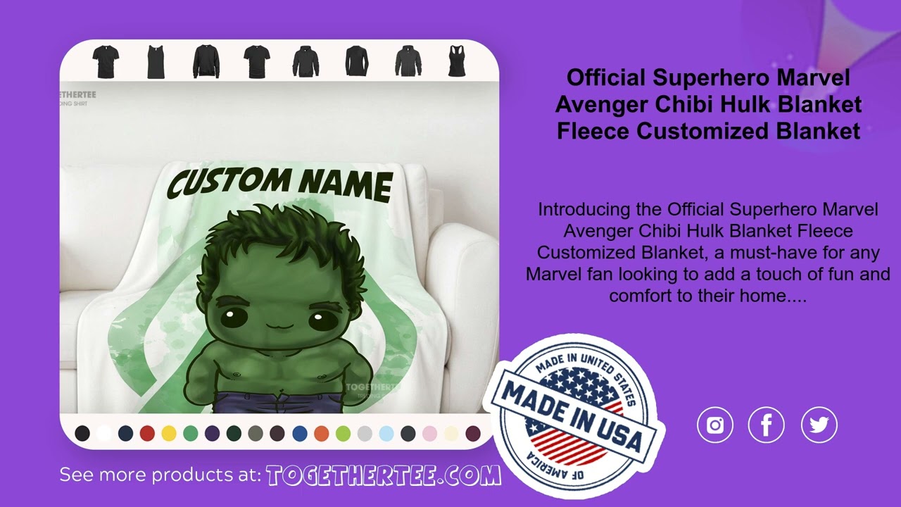 Official Superhero Marvel Avenger Chibi Hulk Blanket Fleece Customized Blanket