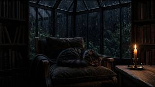 528 Hz / Ultra-Dark Glasshouse Library 🌧️ | Static 8K Rain for Deep Sleep (432Hz)