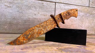 Restoration of a Very Rusty Bowie Knife with a Very Black Handle!