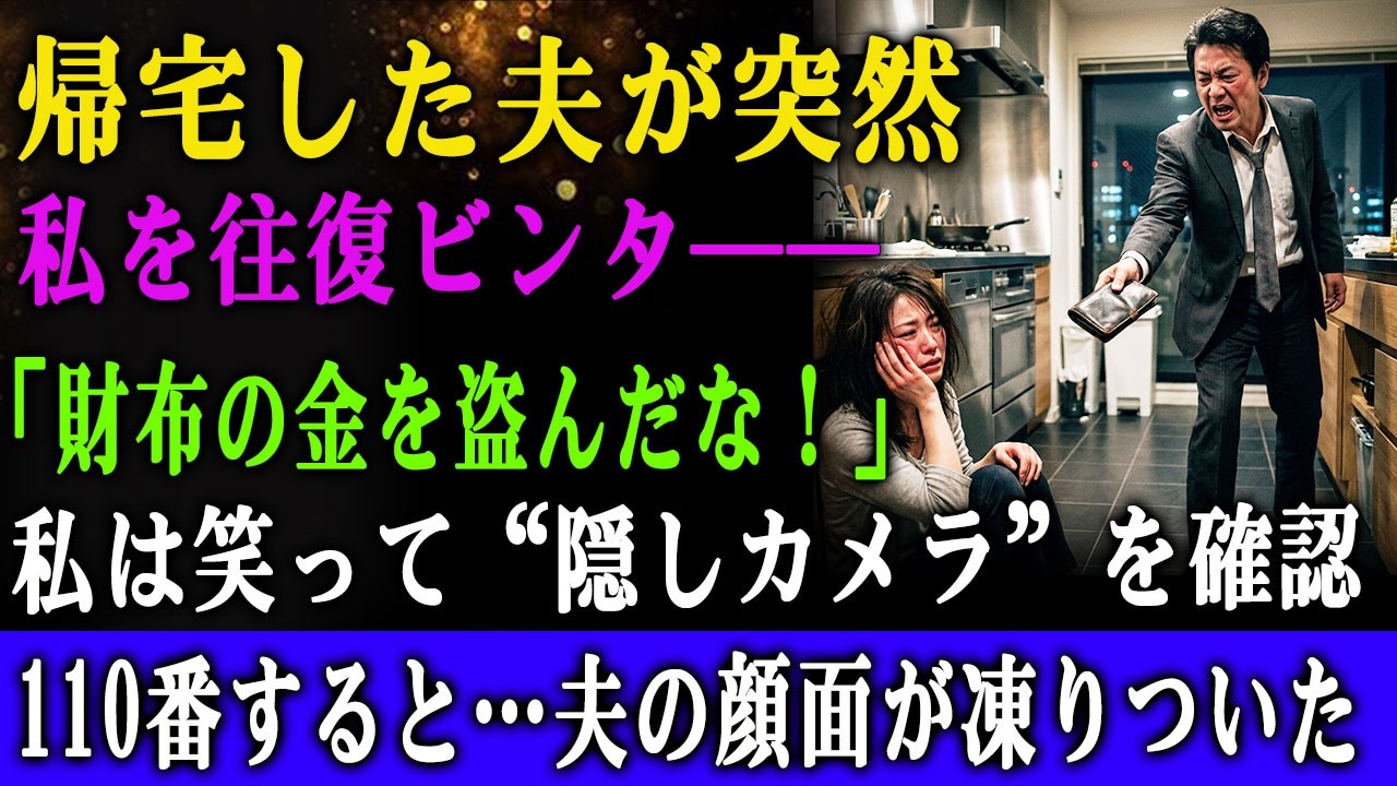 夫が帰宅するなり、いきなり往復ビンタしてきた「俺の財布の中身ゼロだ!盗っ人が!」犯罪者と決めつけられたので「隠しカメラ確認して110番するね」夫「えっ」結果w