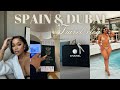 Spain  dubai travel vlog flying first class experience  shopping  skin care  makeup