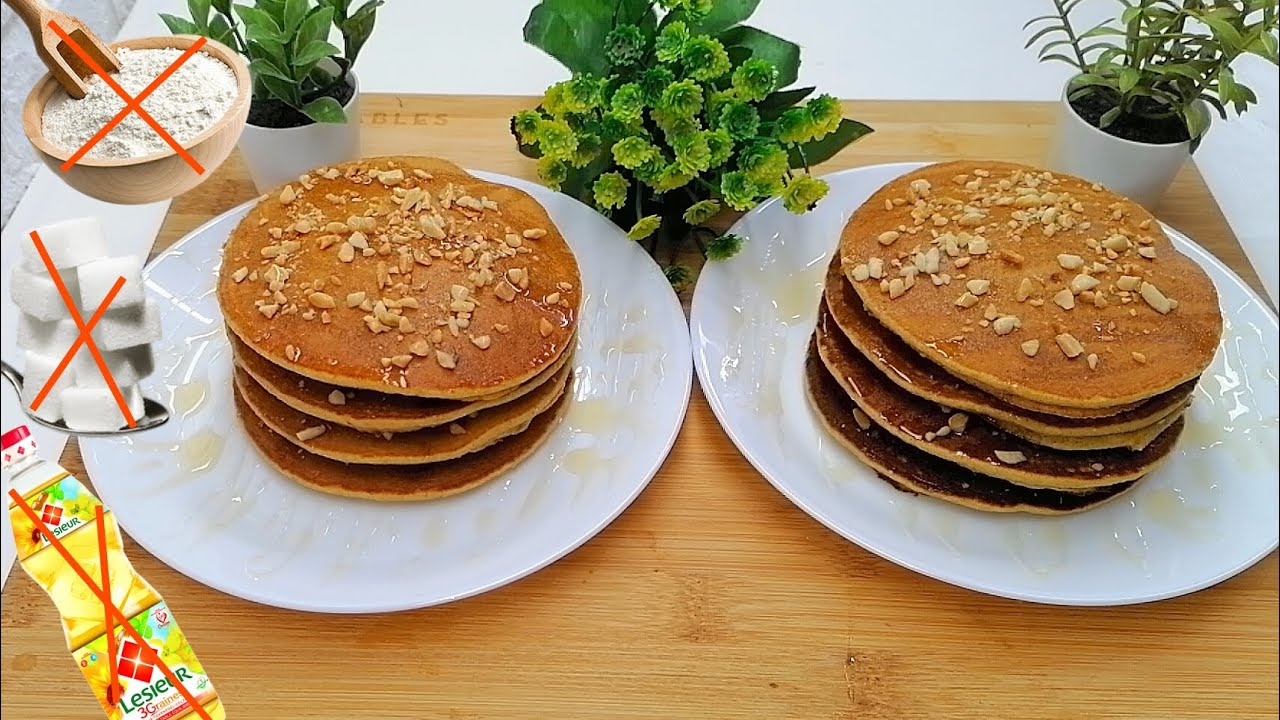 بان كيك 🥞 صحي بدون دقيق أبيض بدون زيت نباتي وبدون سكر حضريه بسرعة البرق😋