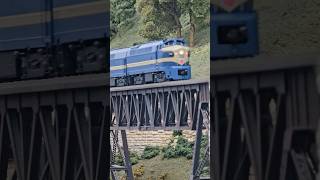 The Missouri Pacific sharke nose crosses the upper bridge #model #fun #railroad #train #texas #mopac