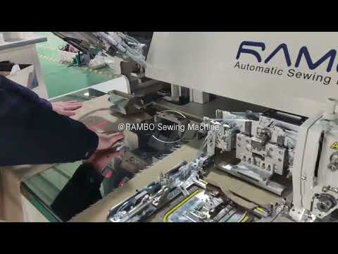 Automatic pocket with flap setter machine testing before delivery,military uniform ,RAMBO RM-310PWF