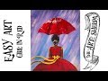Easy Girl in the Rain with Red dress acrylic painting tutorial for beginners | TheArtSherpa