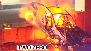 Tesla Bursts Into Flames, Flies off Overpass | C20