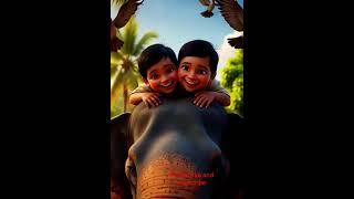 boys sit on elephant. #ai #aishorts #cartton #love #funny #viral #viralvideo #animals #fun #shorts