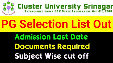Cluster University Srinagar PG Selection List Released | Admission Date & Important Documents