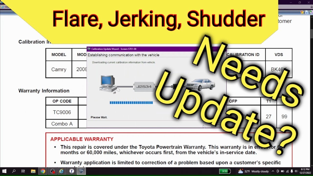 2007 Toyota Camry 3.5l Transmission Shudder, Jerking ,Shift Flare When Cold U660E 6 Speed