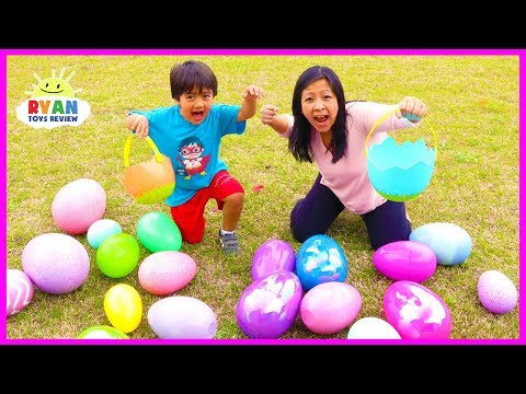 Huge Easter Egg Hunt Surprise Toys for kids outdoor fun with Ryan ToysReview