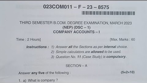 Company Accounts 3rd Semester B.com Degree NEP Question Paper March/ April 2023 Dharwad University