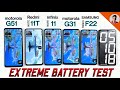 Infinix Note 11 Vs Moto G31 Vs Samsung F22 / Moto G51 Vs Redmi Note 11t Battery Drain Test  🔥🔥