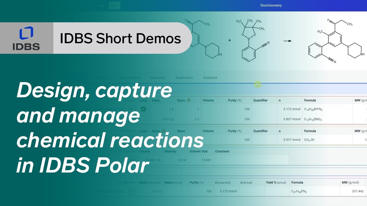 Design, capture and manage chemical reactions in IDBS Polar.