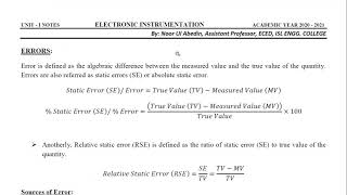 Errors & Types | Resolution | Sensitivity | Charac. of Precision | EMI /EI | by Mr. Noor Ul Abedin