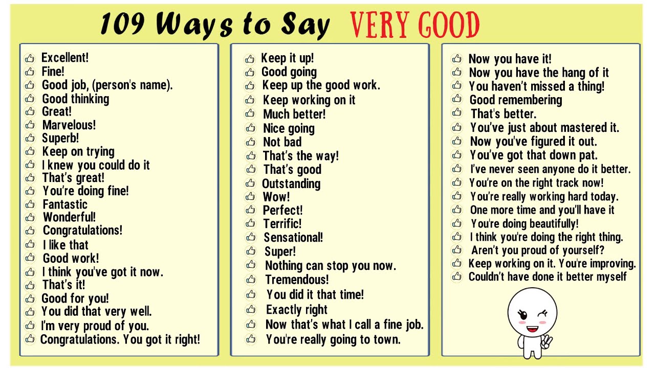 109 Interesting Ways to Say VERY GOOD for ESL Learners ...
