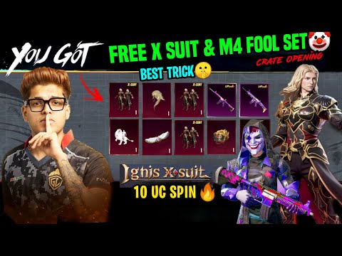 10 UC NEW X SUIT TRICK / BEST X SUIT CRATE OPENING BGMI /FREE X SUIT TRICK & M416 FOOL SET SKIN SPIN