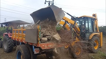 #jcbvideo Swaraj JCB 3dx Eco Loading Mud Mahindra 275 Eicher 485 John Deere Tractor with Trolley