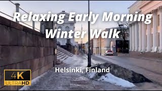 Relaxing Early Morning Lockdown Winter Walk in Helsinki City Centre 4K