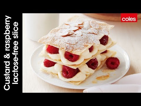 Custard & raspberry lactose-free layered slice