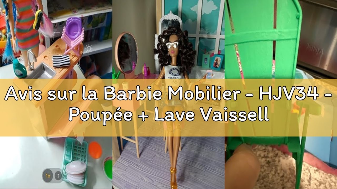 Barbie Mobilier Lave-Vaisselle + Accessoires - Ensemble Cuisine Avec Poupée Pour Jeux De Rôle Et Imagination