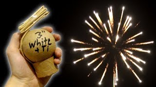 75mm KUGELBOMBE silver TITAN streamer / 3 homemade firework shell white chrysanthemum [HD]