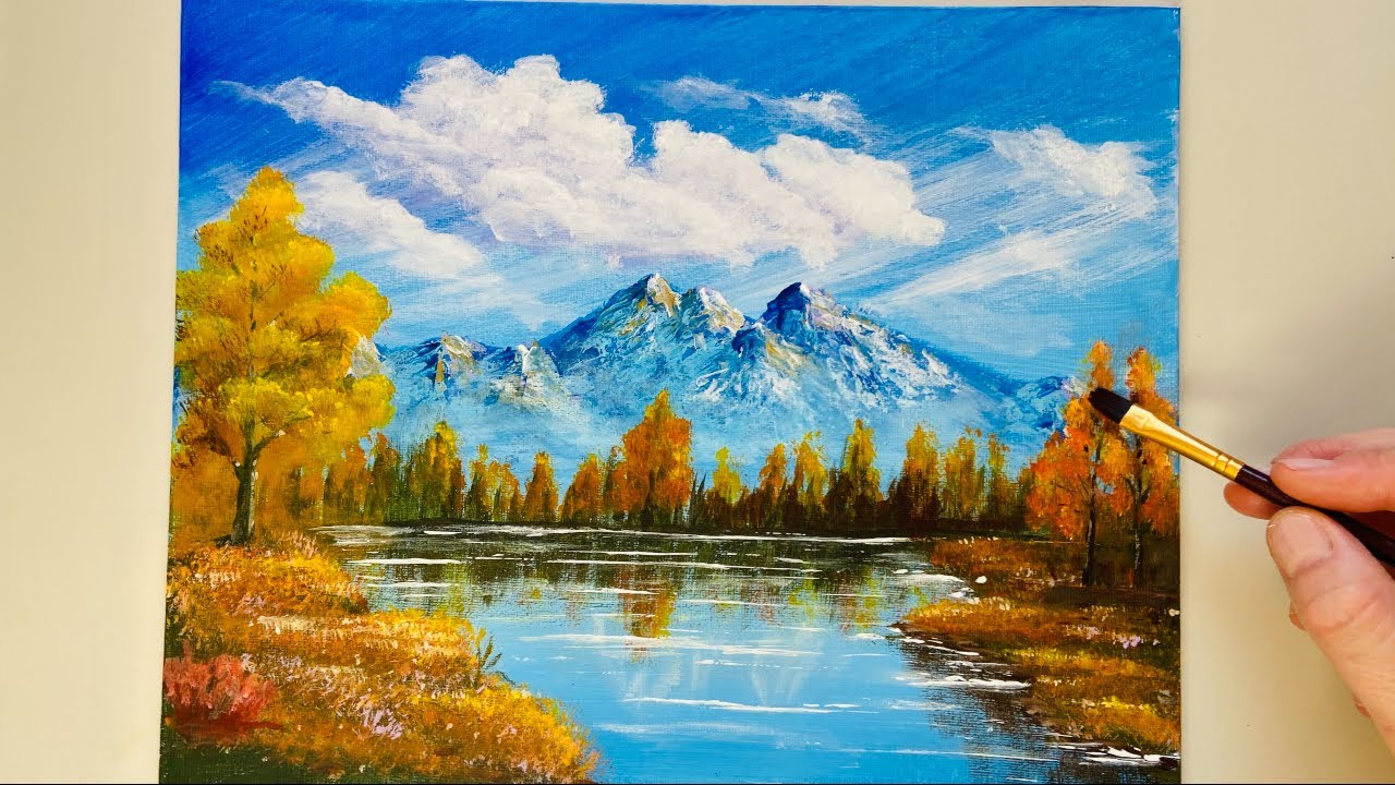 Autumn Landscape Painting Acrylic Painting Tutorial Youtube