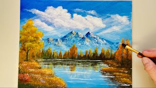 Autumn landscape painting / Acrylic painting tutorial