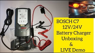 Bosch C7 Car Battery Charger Unboxing and Live Demo