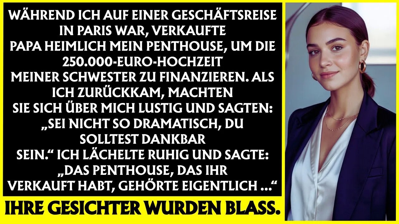 „Papa verkaufte Penthouse für die Hochzeit meiner Schwester, nannte mich dramatisch – bereute es