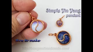 Simple Yin Yang pendant with round cabochon stone -  Wire wrap stones no hole 527