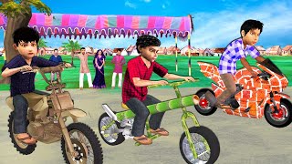 Mini Bike Race Challenge Bamboo Motorcycle vs Brick Motorcycle New Funny Comedy Video Hindi Stories