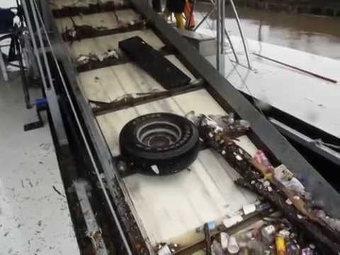 Mr. Trash Wheel operating in a rain storm (Baltimore, MD)