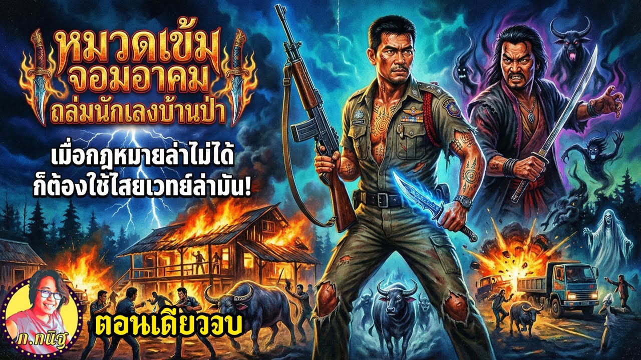 ไอ้หนุ่มตำรวจ หมวดเข้มจอมอาคม ถล่มนักเลงบ้านป่า  เมื่อกฎหมายล่าไม่ได้ ต้องใช้ไสยเวทย์ ยาวๆตอนเดียวจบ