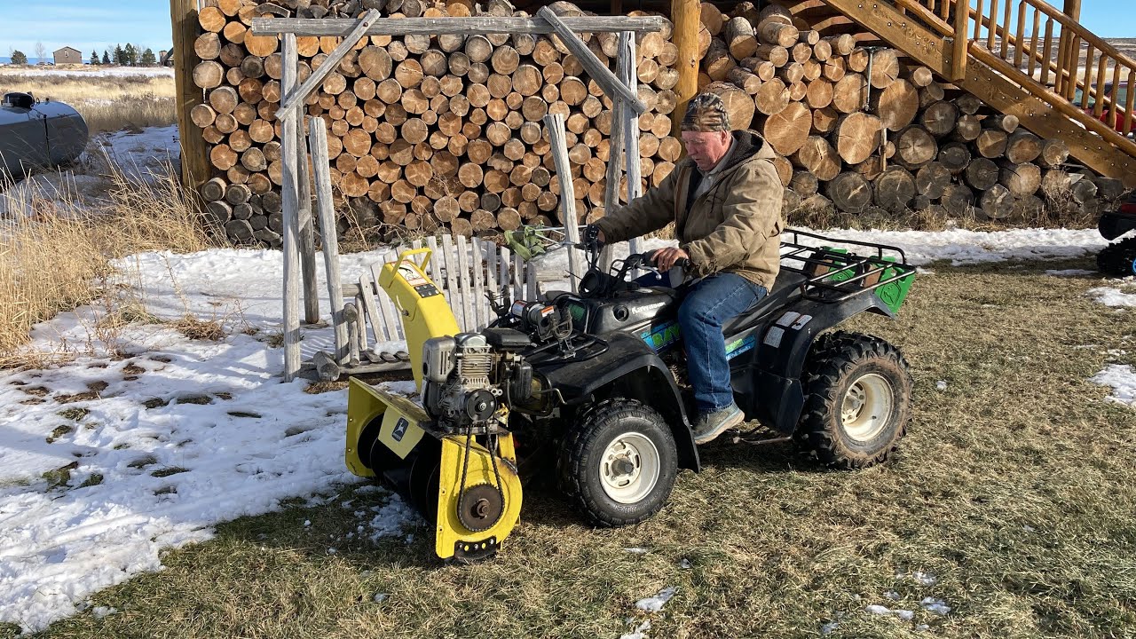 Snowblower on a 4 wheeler - YouTube