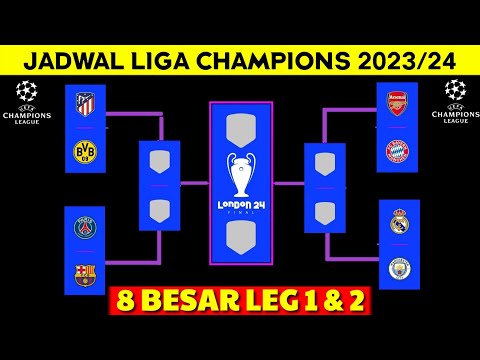 Jadwal 8 Besar Liga Champions 2024~Real Madrid vs Man City~Psg vs Barcelona~Ucl 2023/24 Leg 1&amp;2~Live