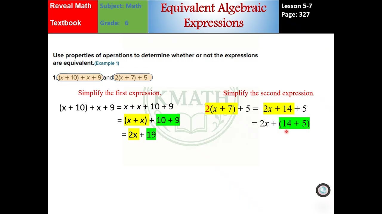 Grade 6 Lesson 5-7 Equivalent Algebraic Expressions