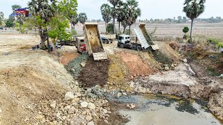 Great team work!Nice project  filLING up land by use old Dozer &10wheel Dump truck dumping Rock soil by iKHMER Machine 951 views 1 month ago 1 hour, 18 minutes