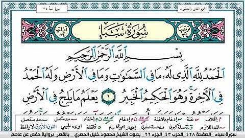 سورة سبأ مكتوبة محمود خليل الحصري Surah Sabaa