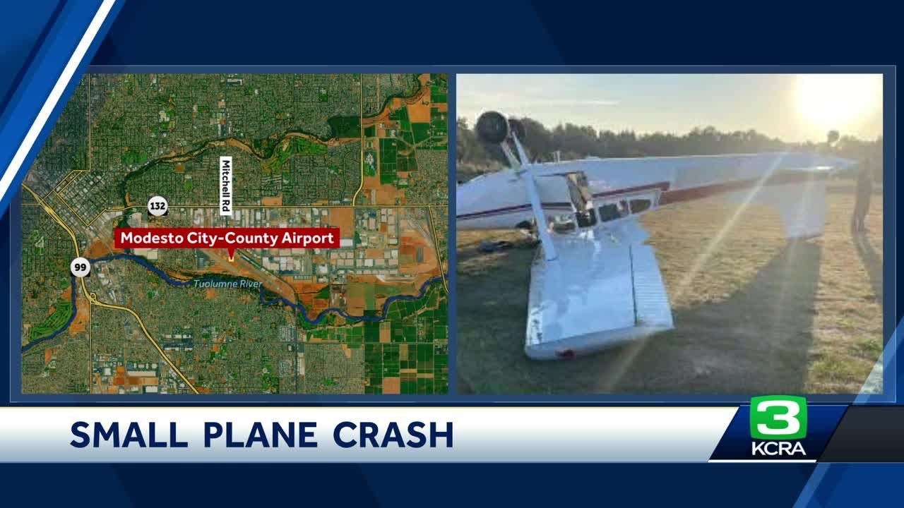 Pilot injured after small plane crashes in Modesto, officials say - YouTube