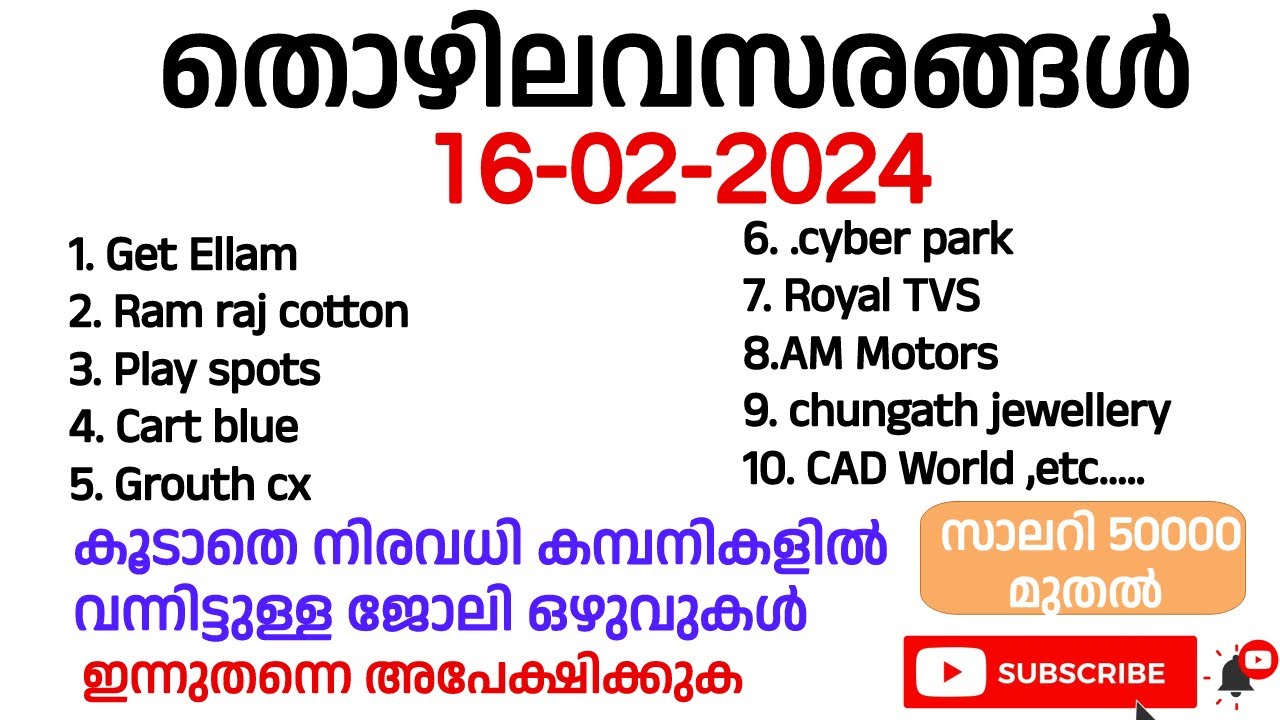 Ernakulam job Kerala job vacancyJob vacancy Malayalamnew Kerala job