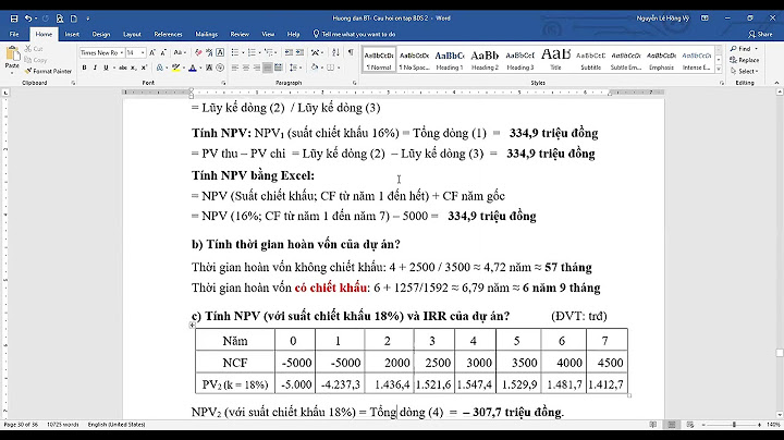 Hướng dẫn giải bài tập môn thẩm định dự án